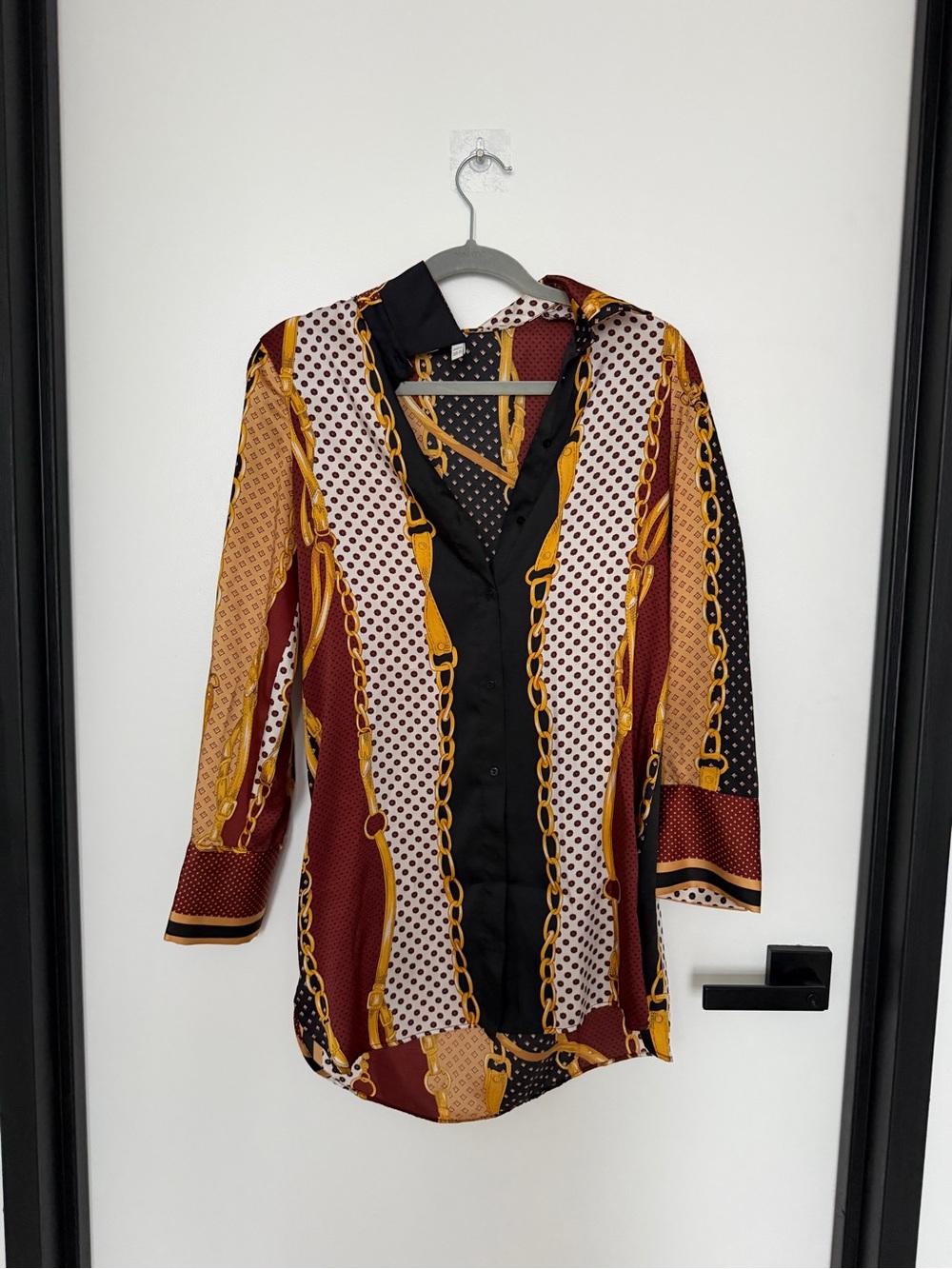 Zara Multicolor Chain & Dot Print Button-Up Blouse